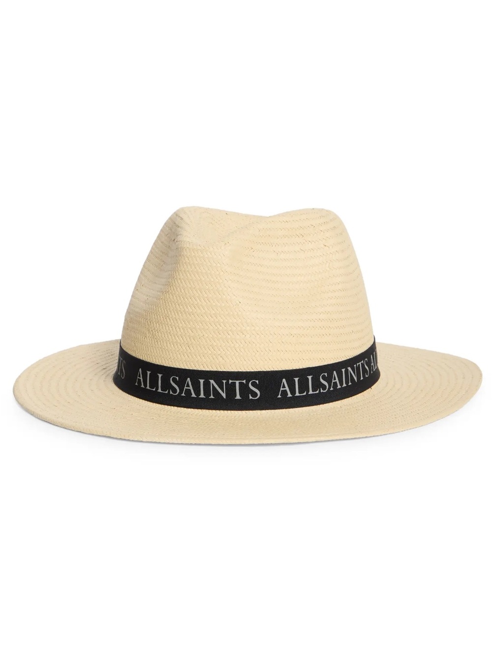 All Saints Straw Fedora With Branded Band Natural One Size